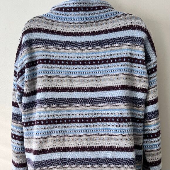 Ann Taylor Mock Neck Sweater Fair Isle Winter Blue Gray Maroon Shimmer Size M - Picture 9 of 11